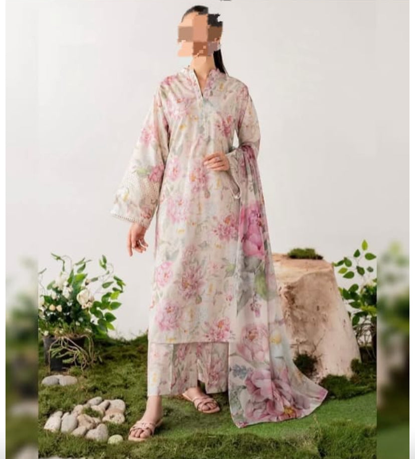 DIGITAL PRINT SHALMOZE SILK 3 PCS JAZMIN PINK