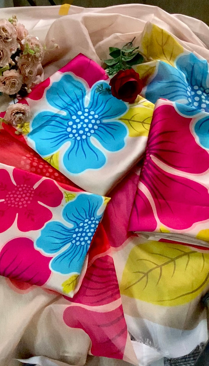 DIGITAL PRINT SHALMOZE SILK 3 PCS ( BIG FLOWER )