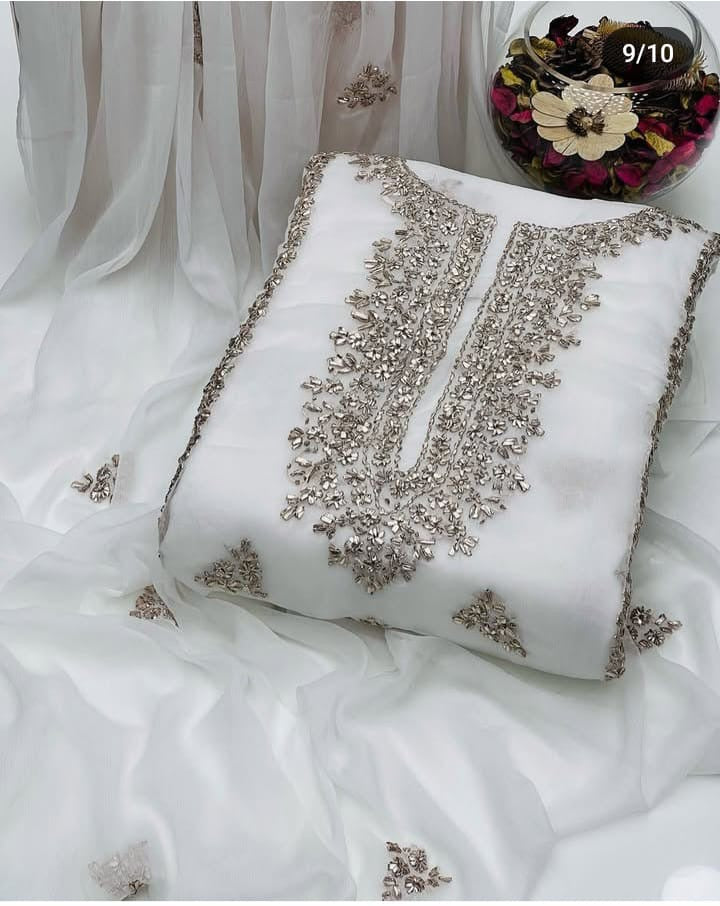 GOTA HAND MADE CHIFFON || 2 pec|| (white )