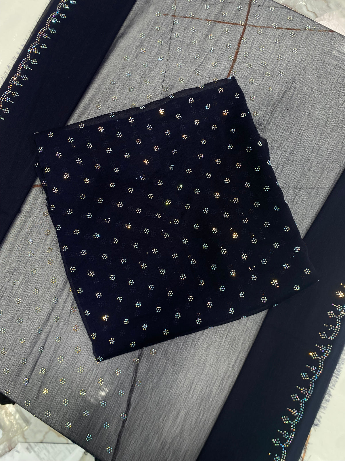 TUKISH STONE MULTI chiffon ( 3pec ) NAVY BLUE