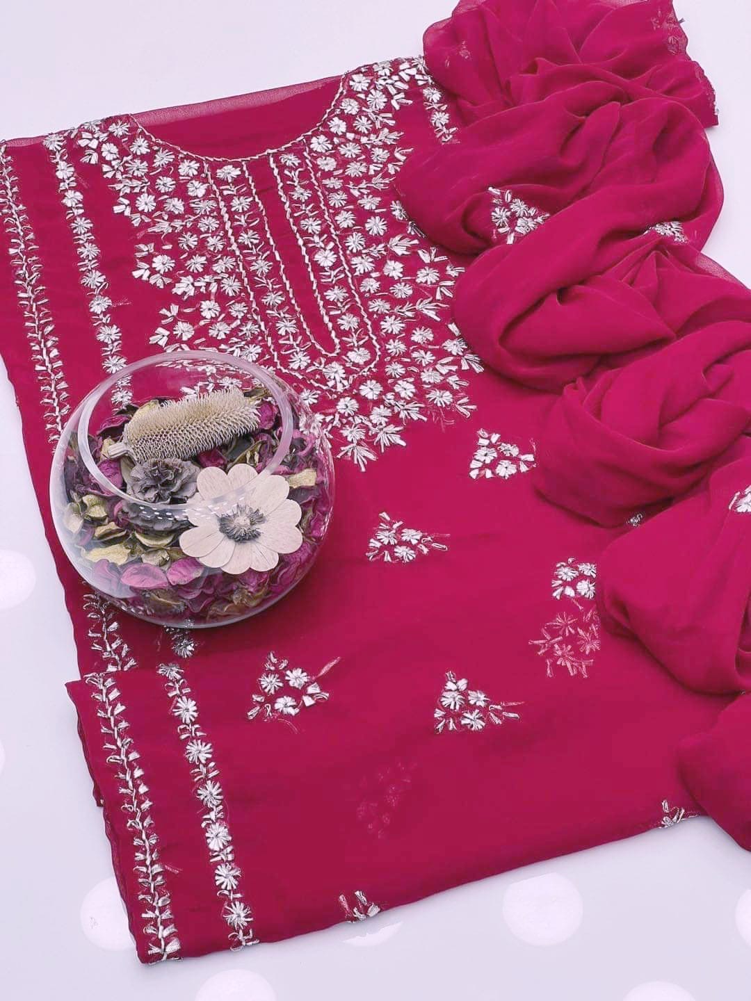 GOTA HAND MADE CHIFFON || 2 pec|| (pink)