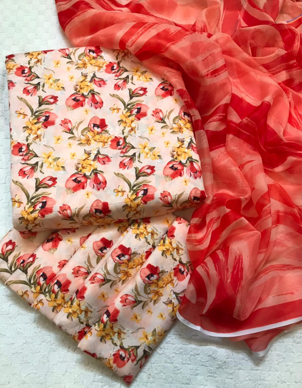 Digital Printed 3 Piece Swiss Lawn With chiffon Dupatta