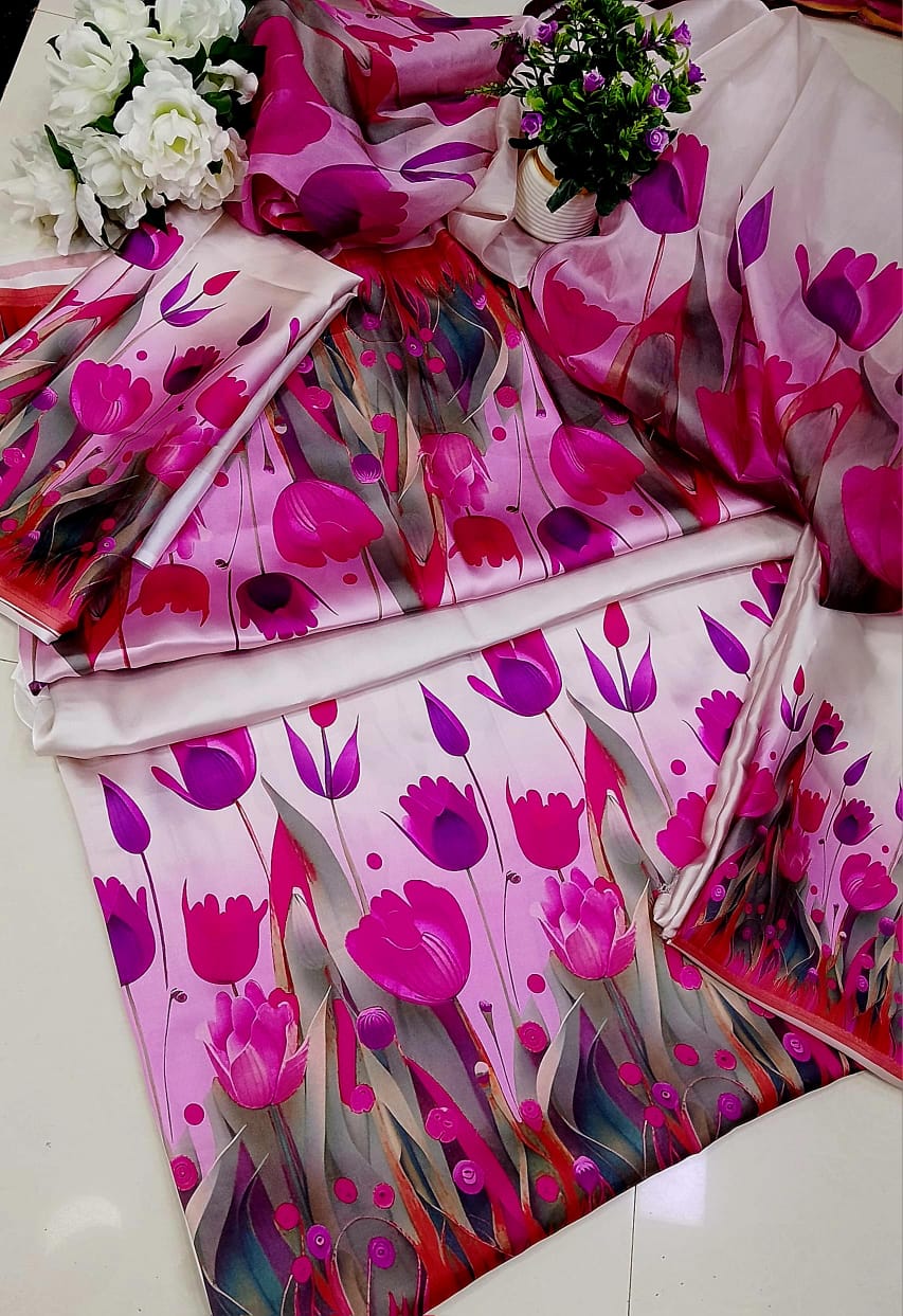DIGITAL PRINT SHALMOZE SILK 3 PCS JAZMIN PINK