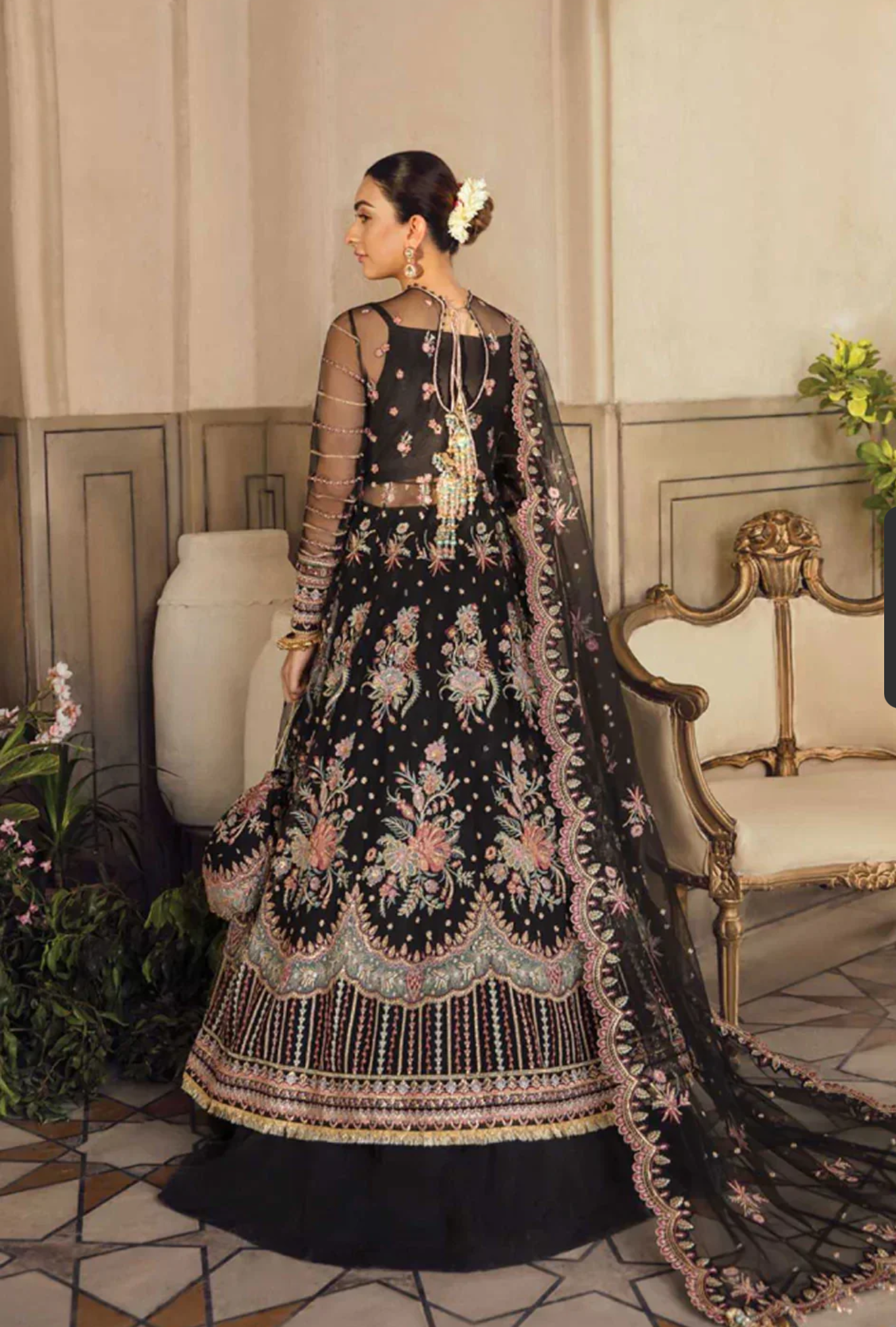 Afrozeh Black Bridal Collection Net Maxi - Replica