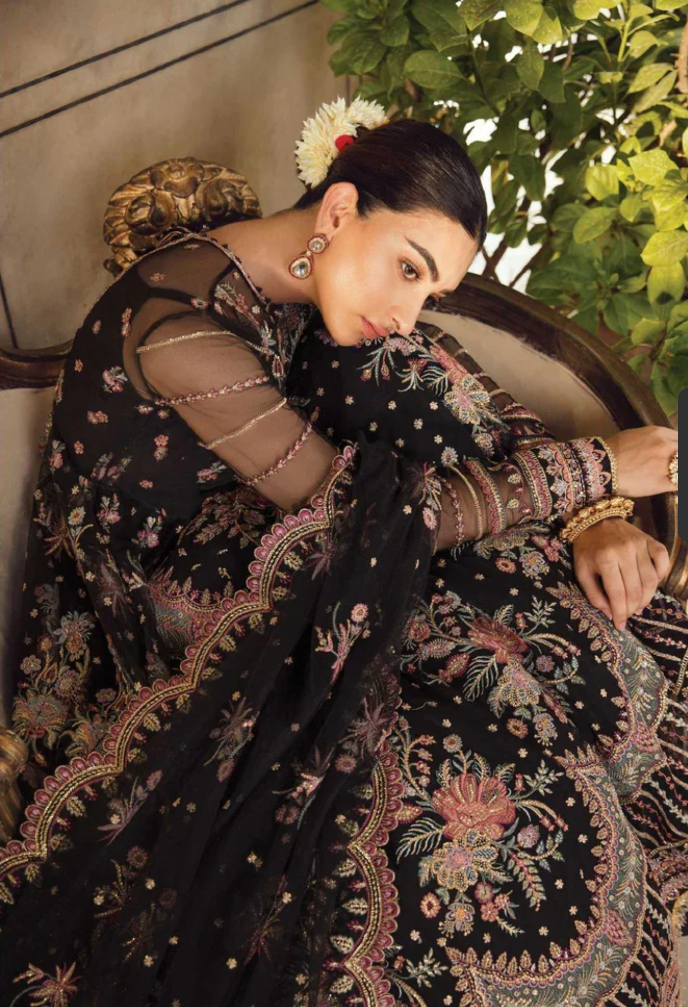 Afrozeh Black Bridal Collection Net Maxi - Replica