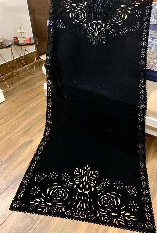 Laser Cut-work Velvet Shawl 2024 - Damask Black