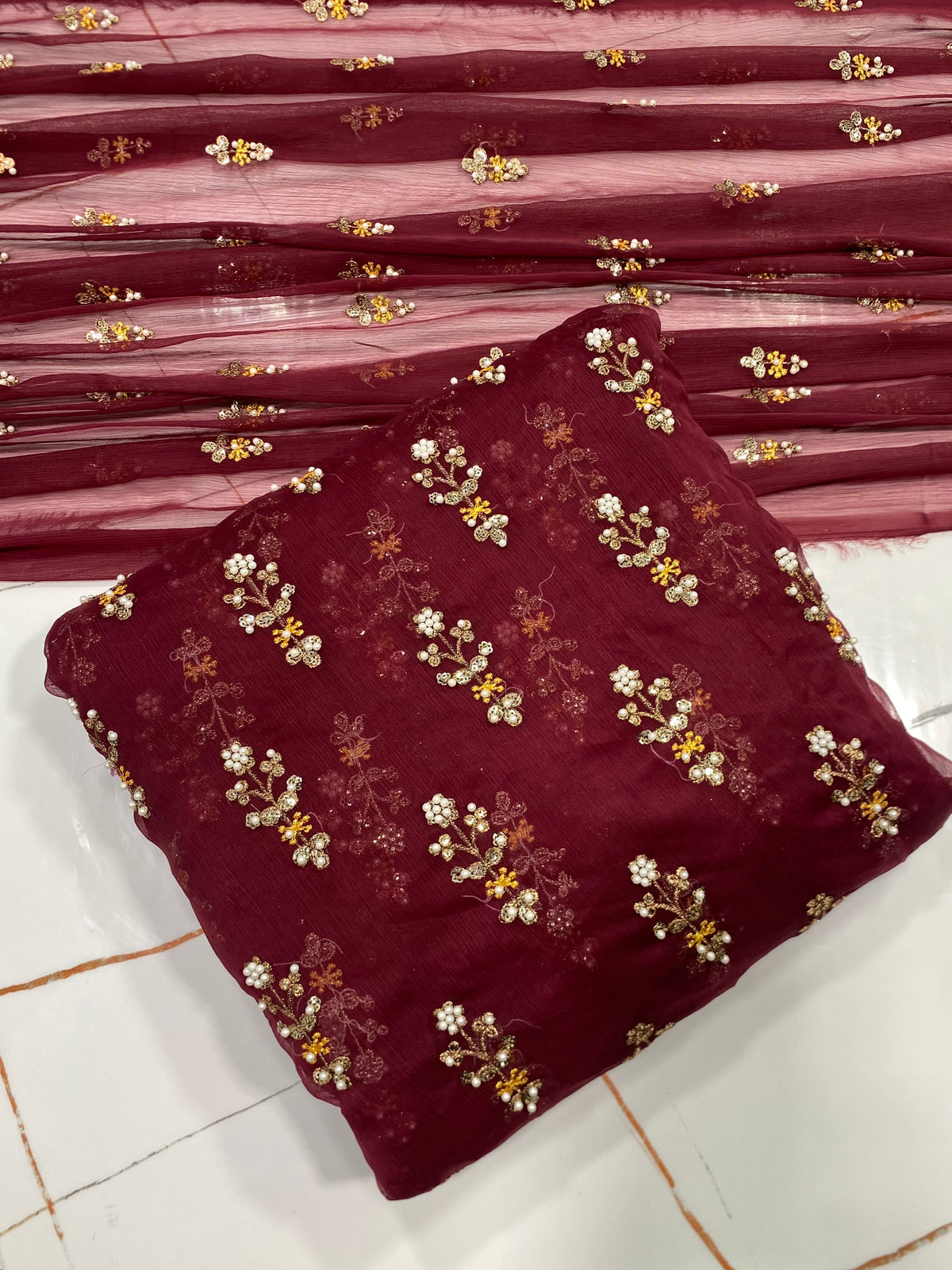 FLOWER PULLS BUNCH CHIFFON [ mehroon] 3 pec