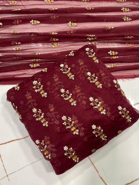 FLOWER PULLS BUNCH CHIFFON [ mehroon] 3 pec