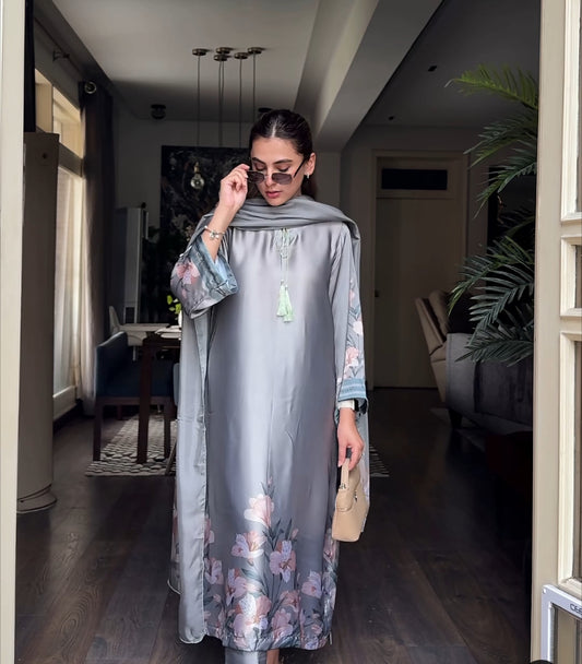 DIGITAL PRINT SHALMOZE SILK 3 PCS GRAY