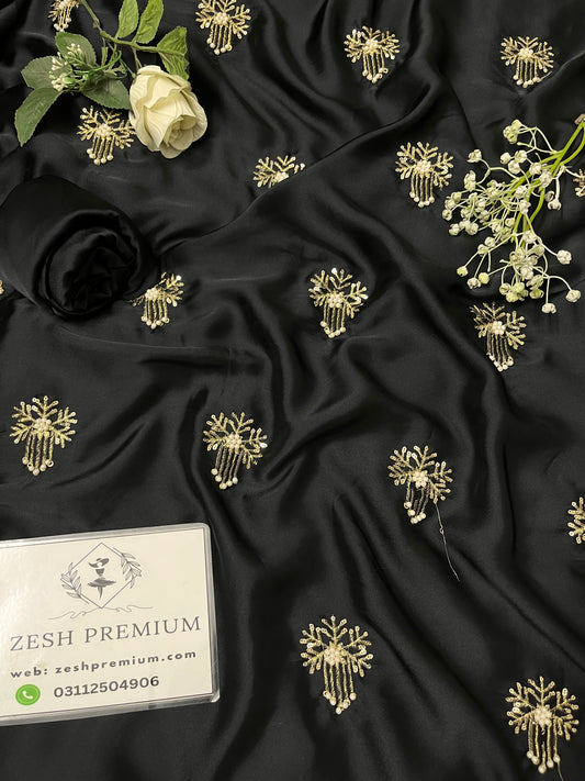 PEARLS WORK SHALMOZE SILK 3 PCS ( black )