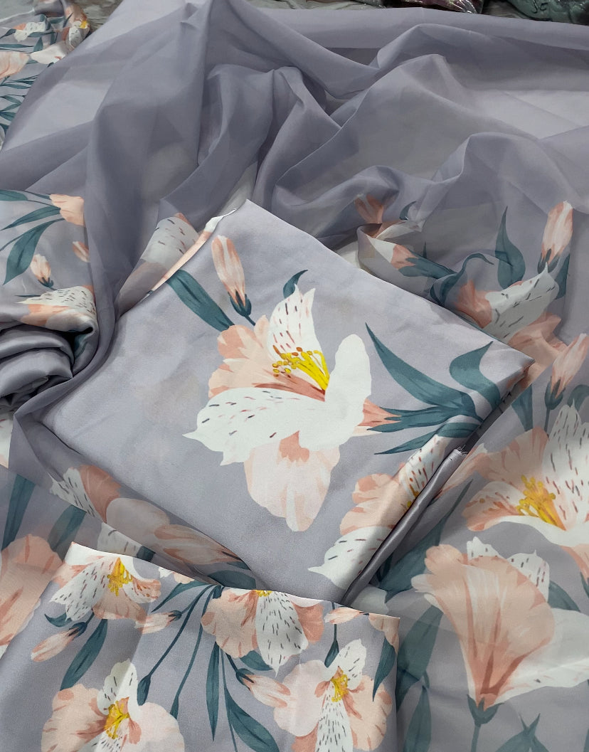 DIGITAL PRINT SHALMOZE SILK 3 PCS GRAY