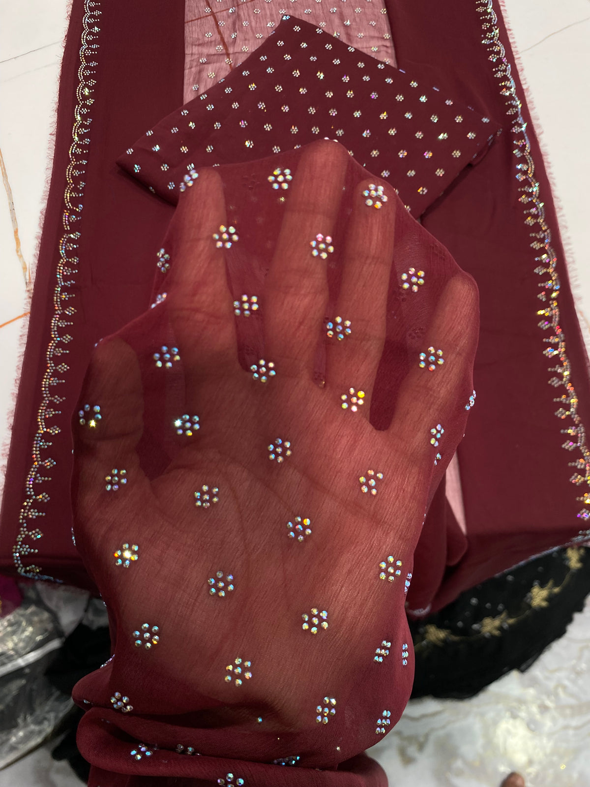 TUKISH STONE MULTI chiffon ( 3pec ) MEHROON
