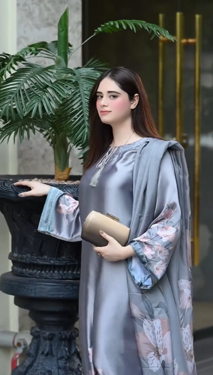 DIGITAL PRINT SHALMOZE SILK 3 PCS GRAY