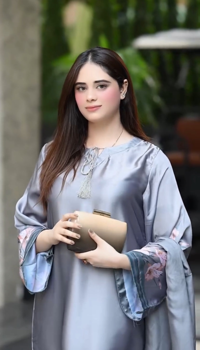DIGITAL PRINT SHALMOZE SILK 3 PCS GRAY