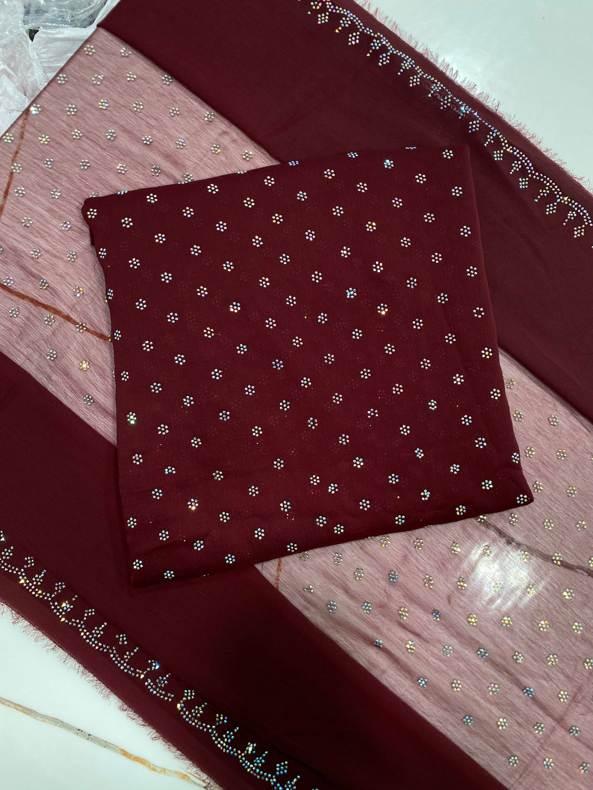 TUKISH STONE MULTI chiffon ( 3pec ) MEHROON