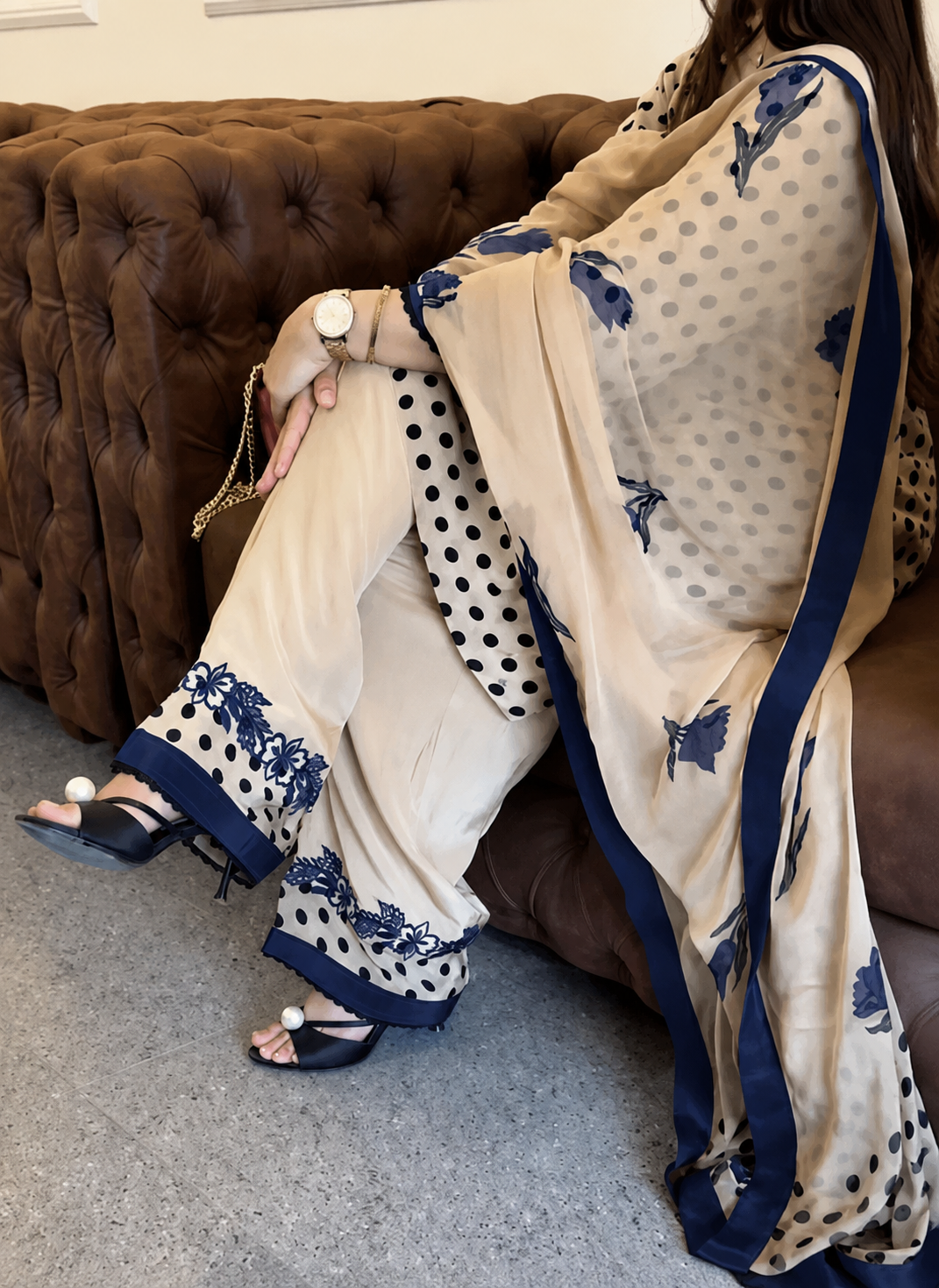 DIGITAL PRINT SHALMOZE SILK 3 PCS ( black polka navy blue )