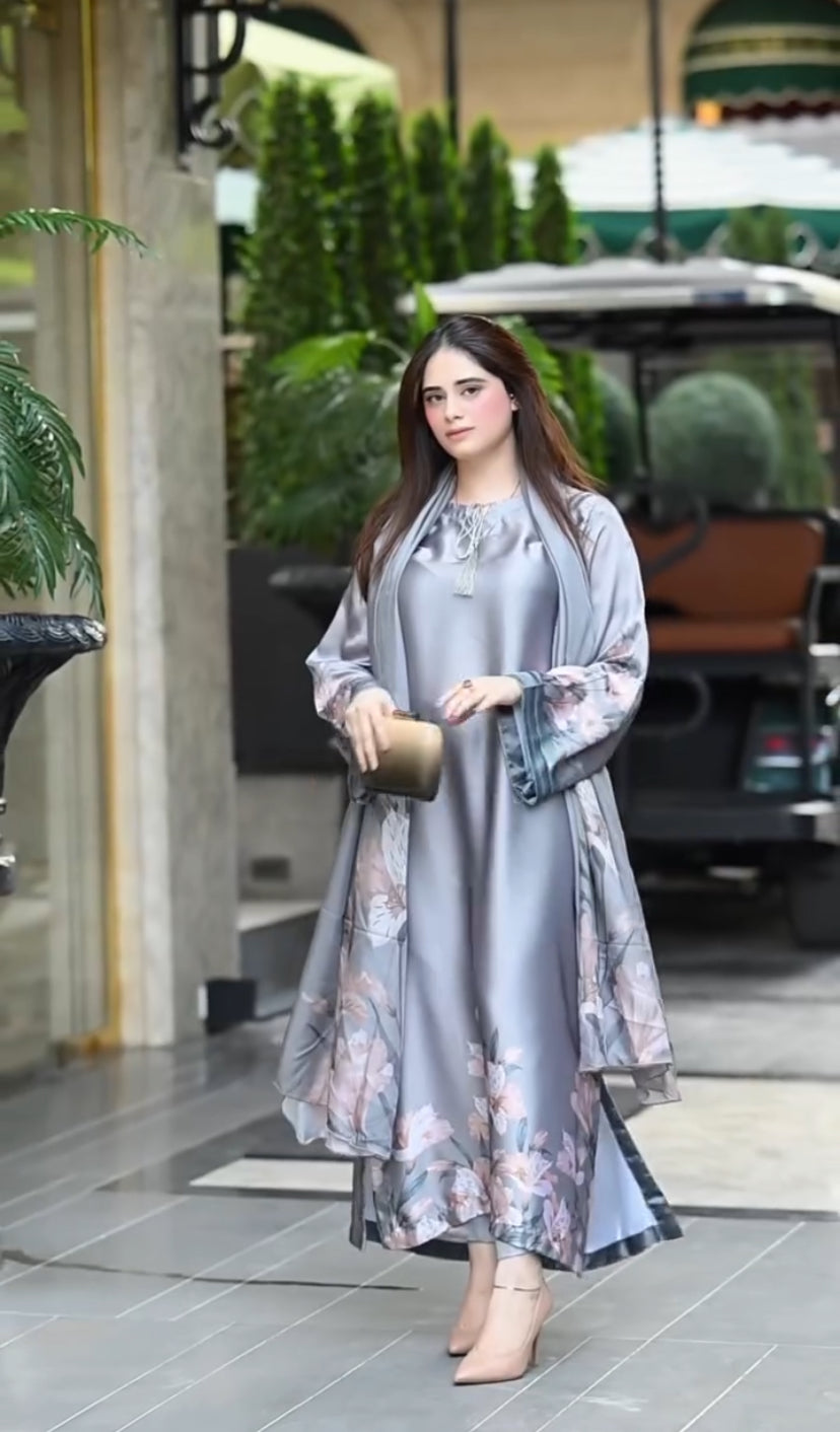 DIGITAL PRINT SHALMOZE SILK 3 PCS GRAY