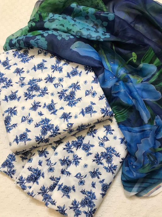 Digital Printed 3 Piece Swiss Lawn With chiffon Dupatta