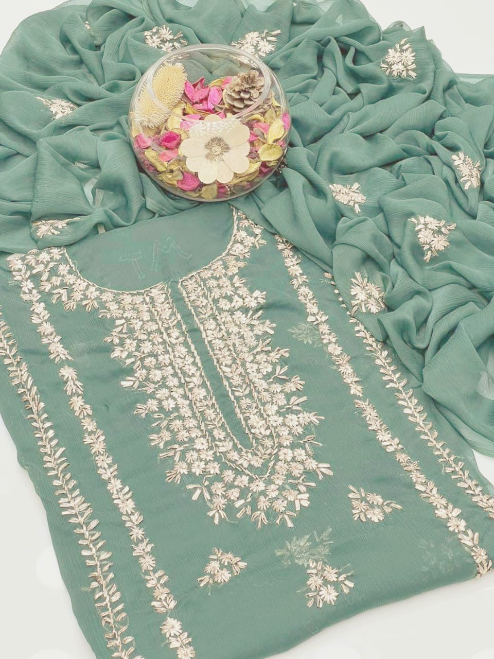 GOTA HAND MADE CHIFFON || 2 pec|| (MINT GREEN)