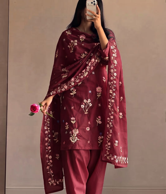 3D flower LAWN 3 pec ( mehroon )