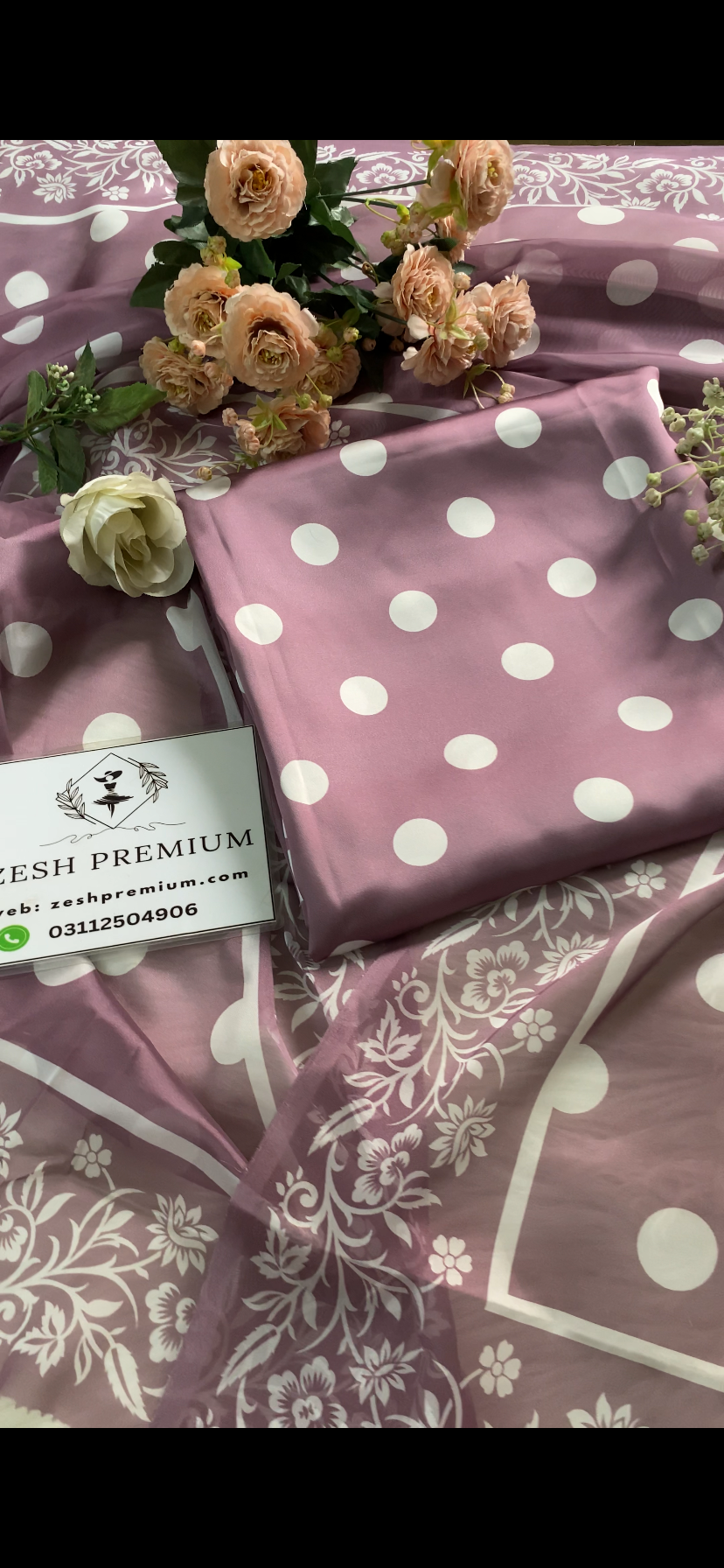 DIGITAL PRINT SHALMOZE SILK 3 PCS ( lavender polka)