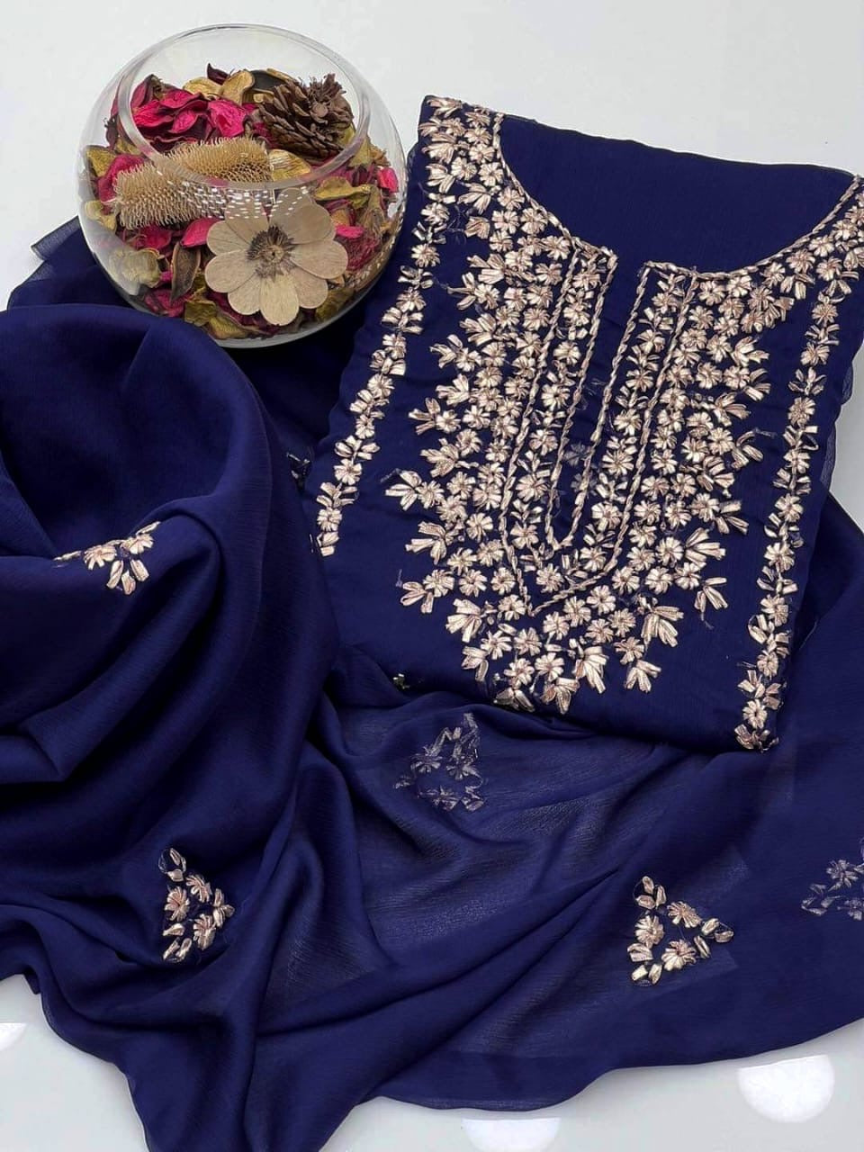 GOTA HAND MADE CHIFFON || 2 pec|| (NEAVY BLUE)