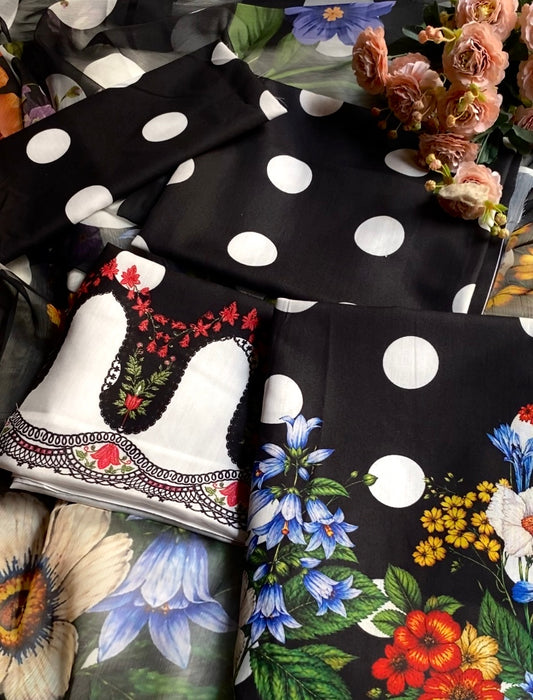 SWISS LAWN Unstich 3pcs ( black polka )