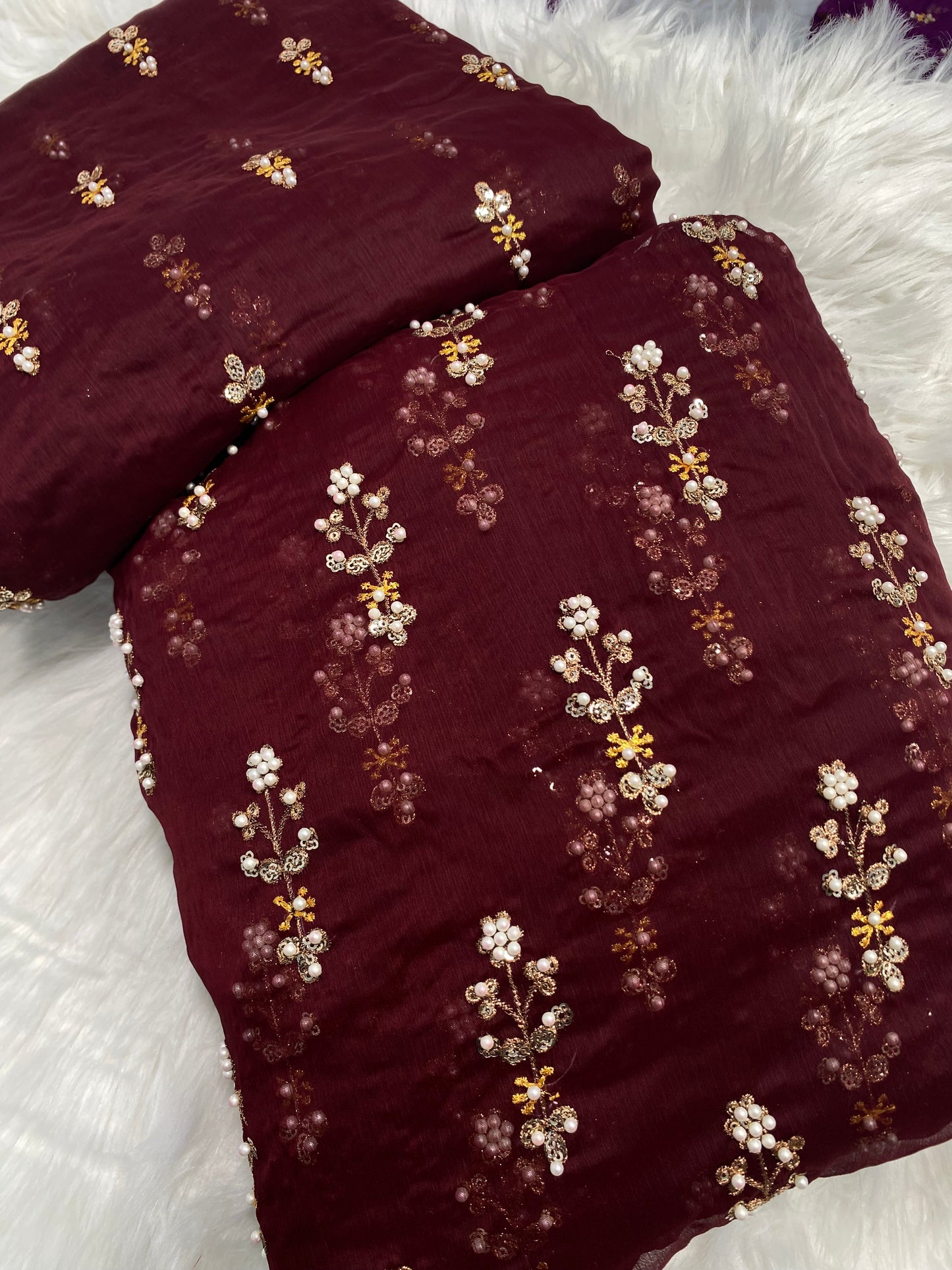 FLOWER PULLS BUNCH CHIFFON [ mehroon] 3 pec