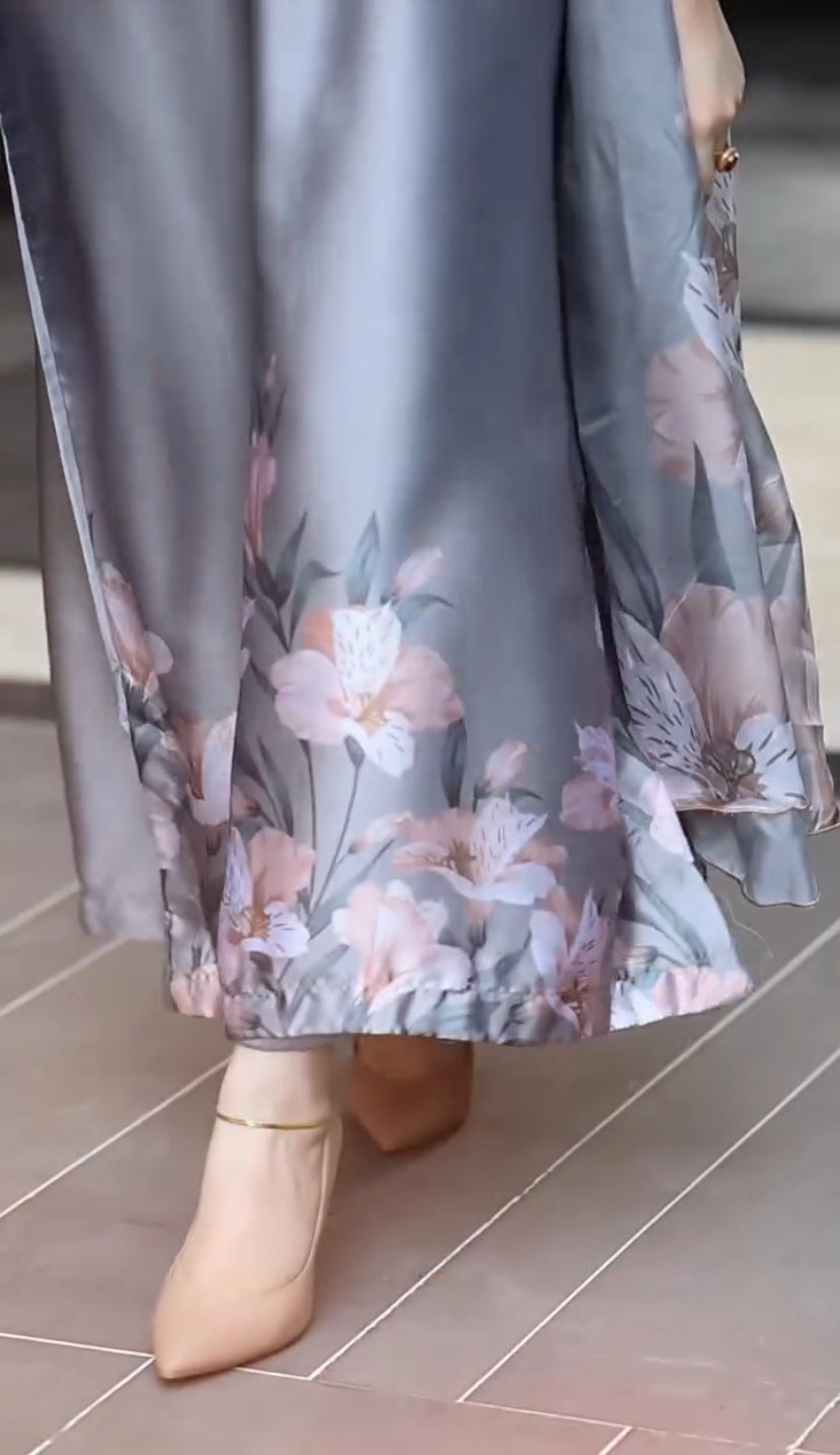 DIGITAL PRINT SHALMOZE SILK 3 PCS GRAY