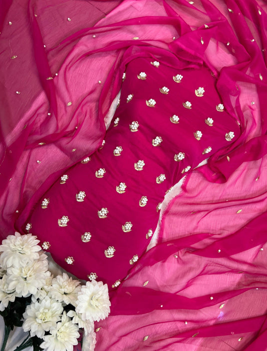 7pearls Premium Soft Chiffon 3pcs UNSTICH Dress ✨(REDDISH PINK)