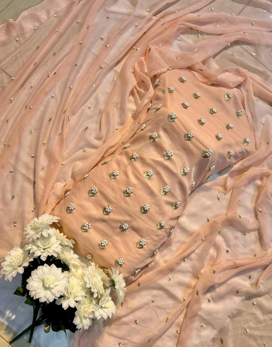 7pearls Premium Soft Chiffon 3pcs UNSTICH Dress ✨(peach)