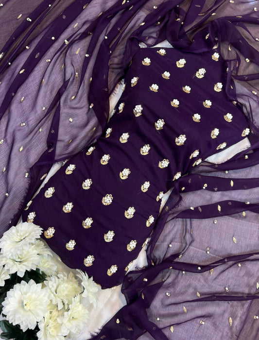 7pearls Premium Soft Chiffon UNSTICH Dress ✨(DEEP PURPLE)