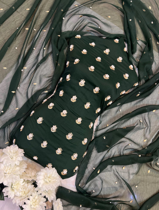 7pearls Premium Soft Chiffon 3pcs UNSTICH Dress ✨(KAI GREEN)