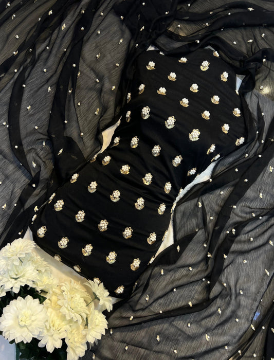 7pearls Premium Soft Chiffon 3pcs UNSTICH Dress ✨(BLACK)
