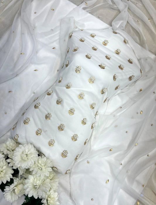 7pearls Premium Soft Chiffon UNSTICH Dress ✨(white)