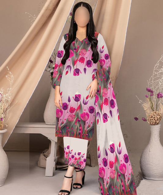 DIGITAL PRINT SHALMOZE SILK 3 PCS JAZMIN PINK