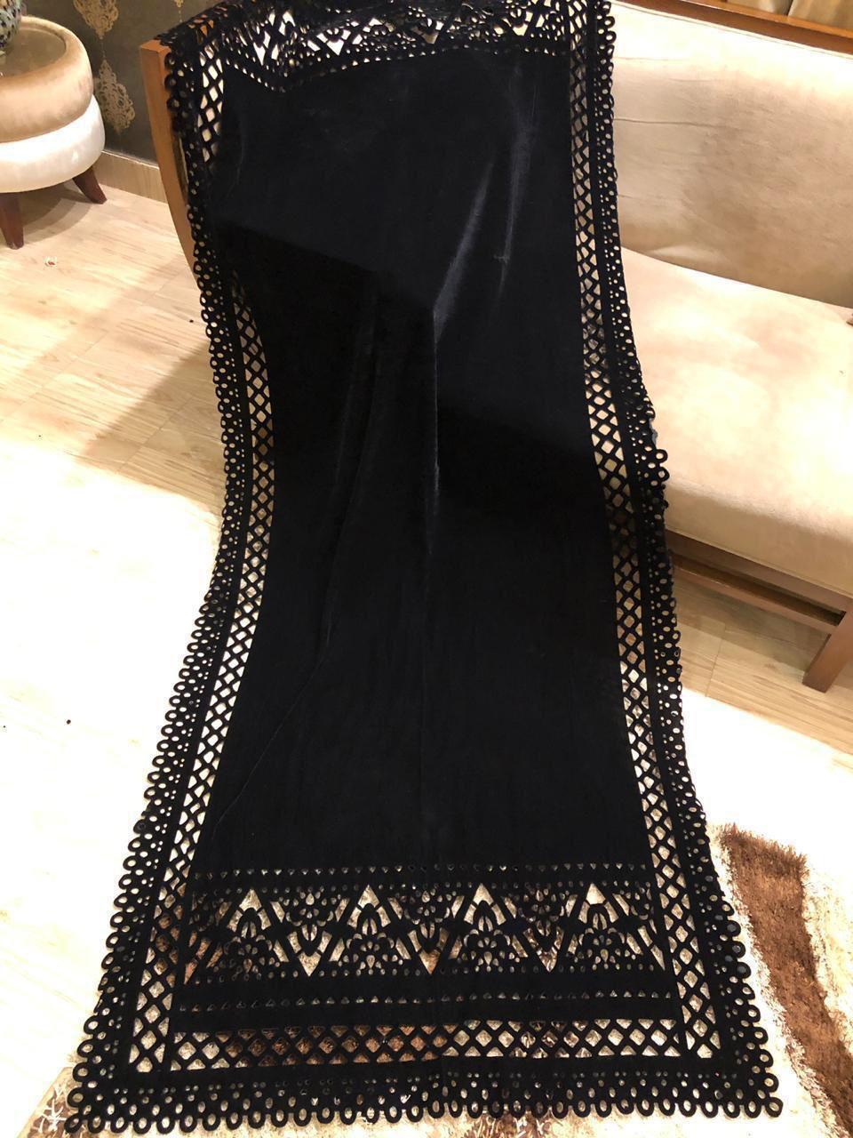 Laser Cut Velvet Shawl 2024 - BLACK