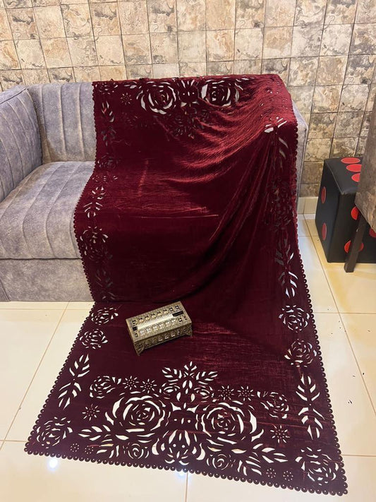 Laser Cut Velvet Shawl 2024 - maroon