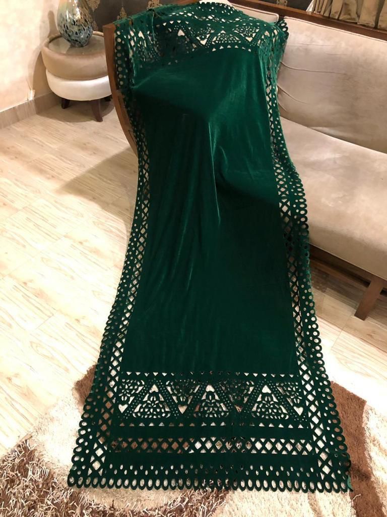 Laser Cut Velvet Shawl 2024 - GREEN