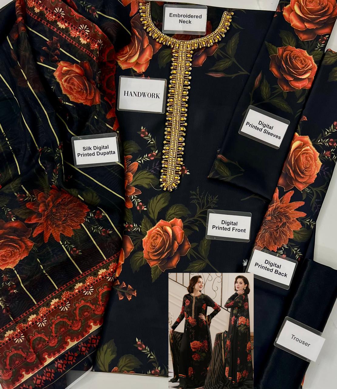 Lulusar (Black) Digital Printed Silk Collection- Replica