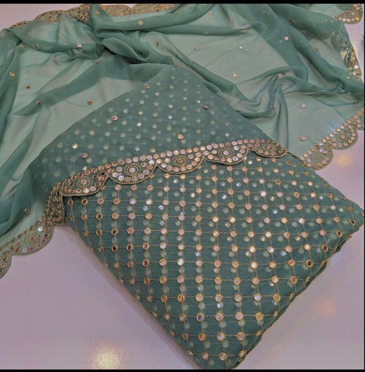 Hiba Bukhari formal Chiffon 3pc ( mint green )