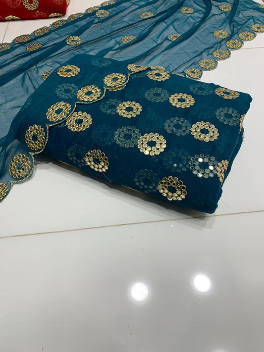 Embroidered Crinkle Chiffon 3pc with Cutwork Dupatta ( zink )