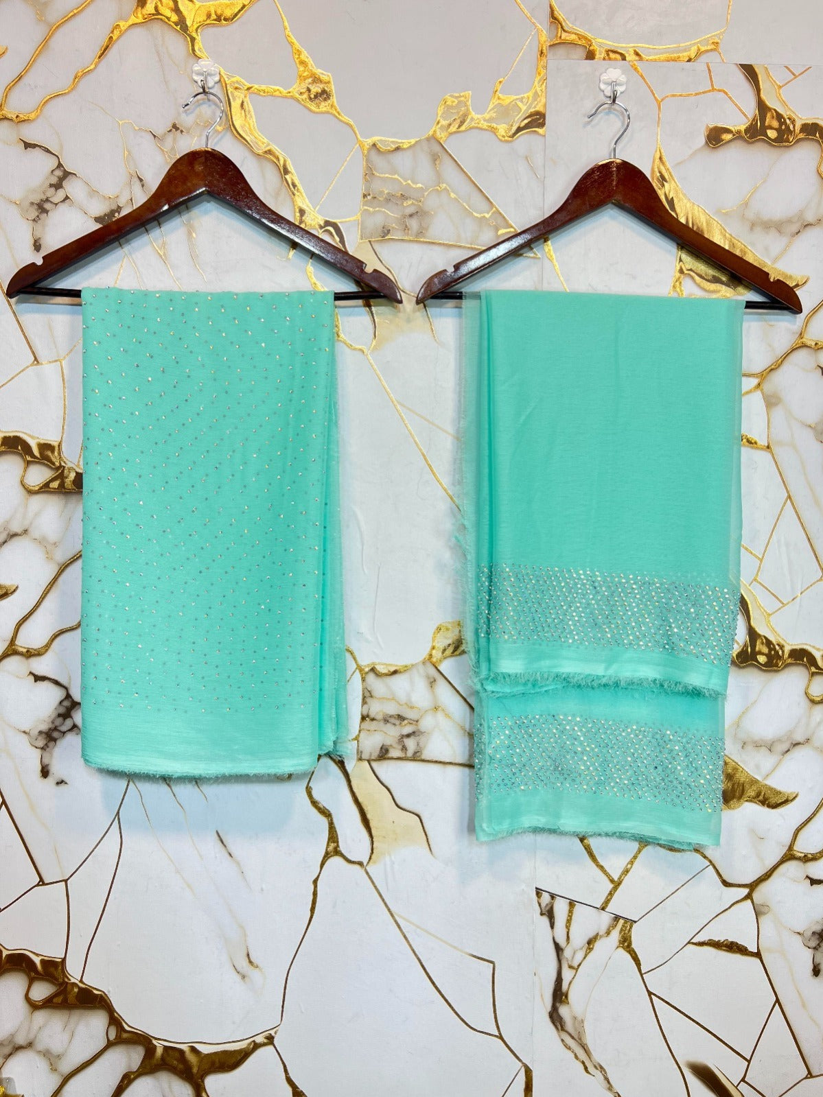 Chiffon Crystal Work 4-Piece Dress(sky Blue)