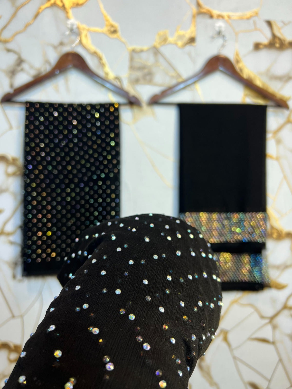 Chiffon Crystal Work 4-Piece Dress(balck)