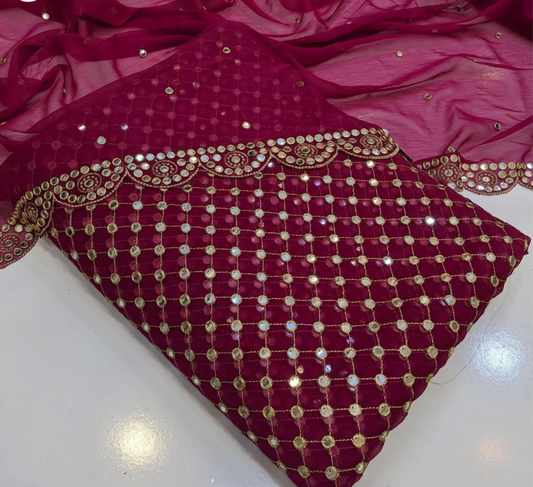Hiba bukhari chiffon 3pcs ( RADISH PINK )